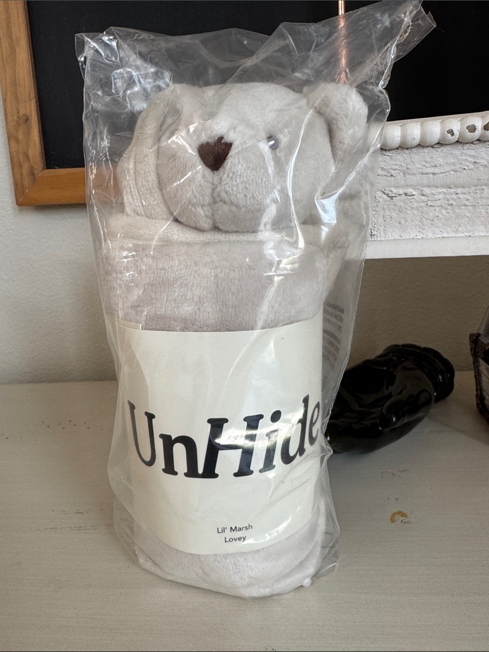 #157 UNHIDE Lil’ Marsh Lovey Baby Bear Lt. Gray 20”x20” Security Blankie NWT
